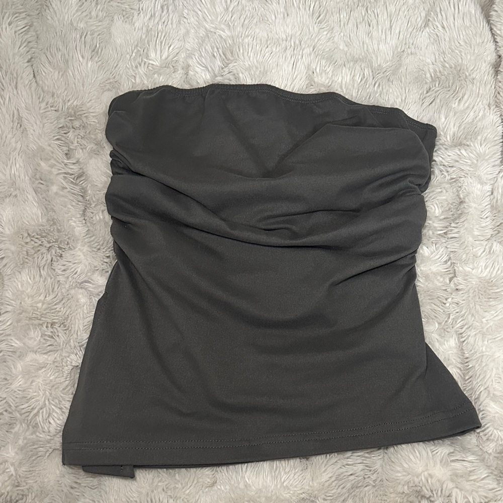 Strapless Ruched Tubetop in Charcoal Gray